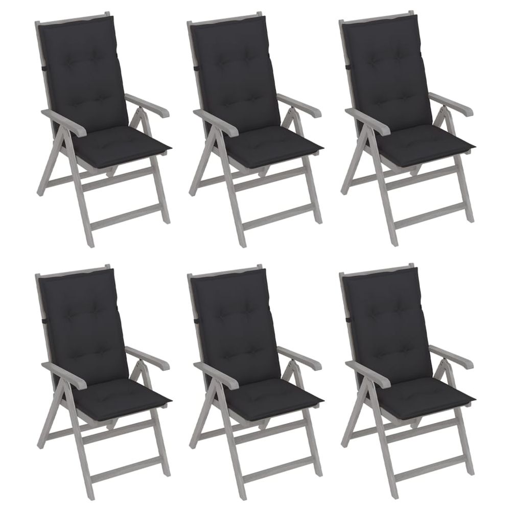 Chaises inclinables de jardin 6 pcs avec coussins bois d'acacia