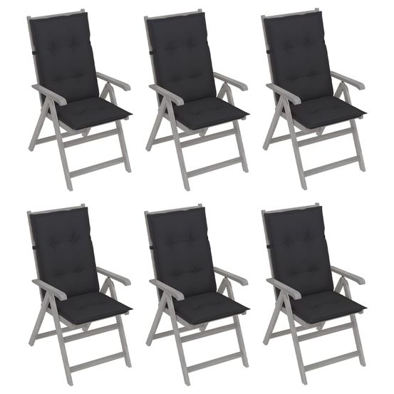 Chaises inclinables de jardin 6 pcs avec coussins bois d'acacia