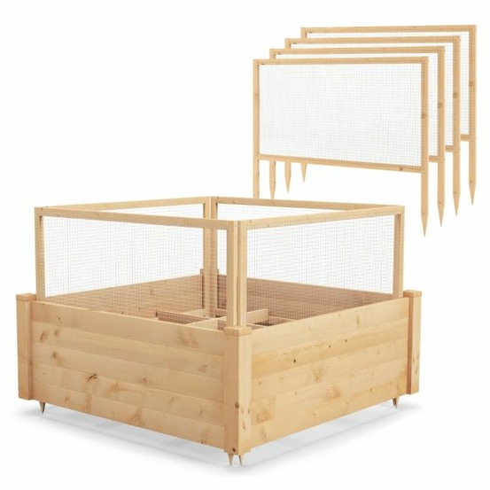 Jardinière carre potager extérieur en bois de sapin avec clôture de protection et grille de culture pour fleur légume fruit 2