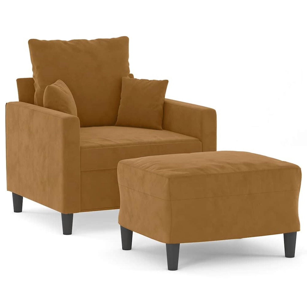 Fauteuil avec repose-pied marron 60 cm velours