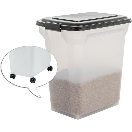 Boîte à croquette hermétique, roues, pelle, l46 x p34 x h50.5 cm, ats-l, noir