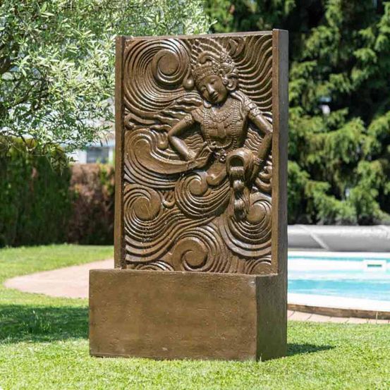 Grande fontaine de jardin mur d'eau déesse balinaise brun 150 cm