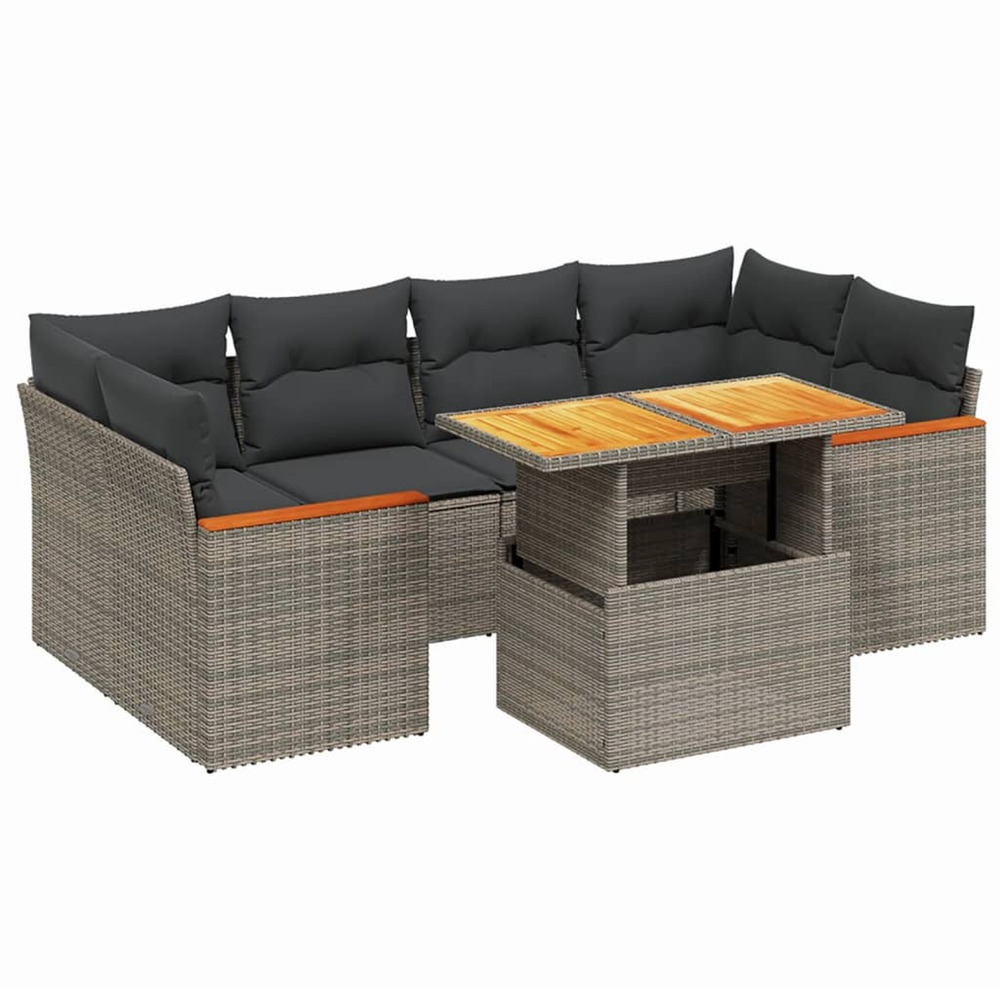 Salon de jardin avec coussins 7 pcs gris résine tressée