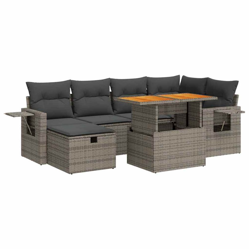 Salon de jardin avec coussins 8 pcs gris résine tressée acacia