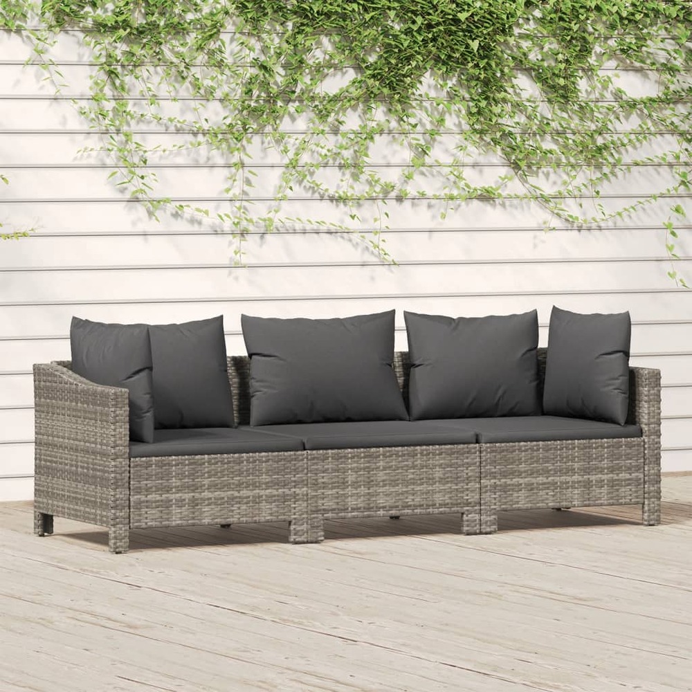 Salon de jardin 3 pcs avec coussins gris résine tressée