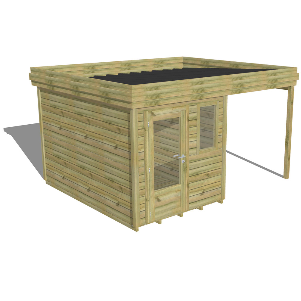 Abri de jardin bois pin traité autoclave 27mm - 4,14x3,44m / 14m2 - bac acier - plancher bois