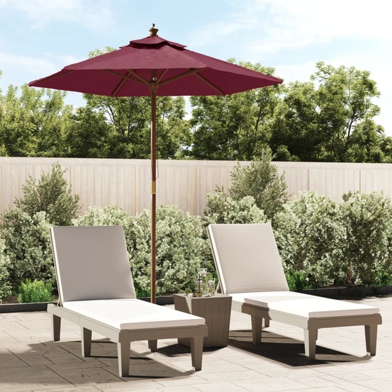 Parasol de jardin avec mât en bois rouge bordeaux 196x231 cm