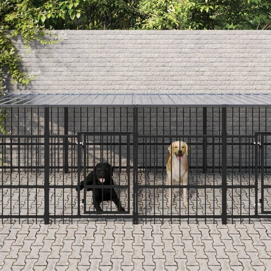 Chenil d'extérieur avec toit pour chiens acier 15,02 m²