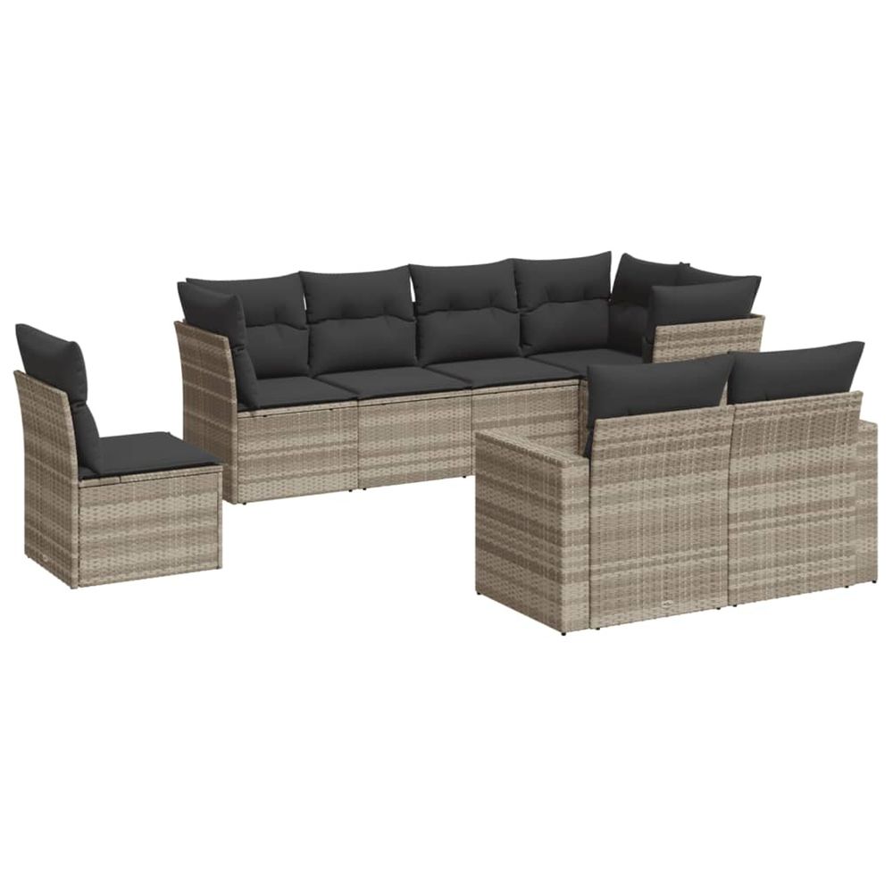 Salon de jardin 8 pcs avec coussins gris clair résine tressée