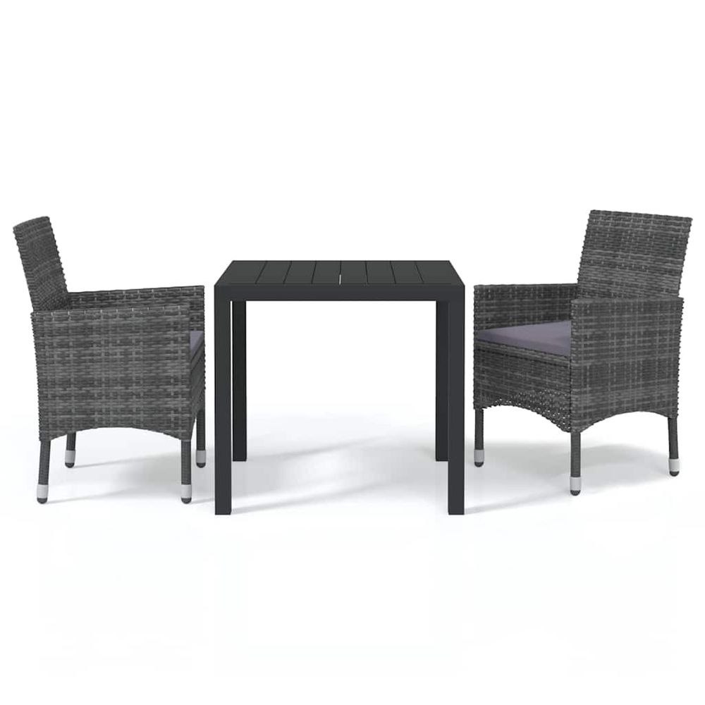 Ensemble à manger de jardin coussins 3pcs résine tressée gris