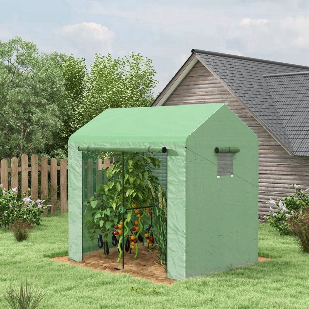 Serre de jardin tunnel acier 200 x 140 x 200 cm verte 2 espaces porte enroulable - comfortxl outdoor living