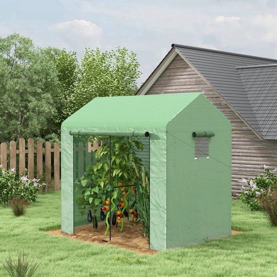 Serre de jardin tunnel acier 200 x 140 x 200 cm verte 2 espaces porte enroulable - comfortxl outdoor living