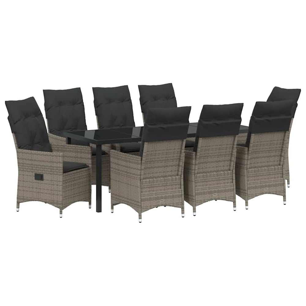 Ensemble de salle à manger pour jardin 9 pcs gris polyrotin