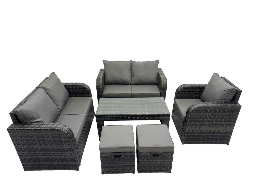 Ensembles de meubles de jardin ensemble de canapés en rotin avec table basse rectangulaire canapé à deux places 2 petits tabourets