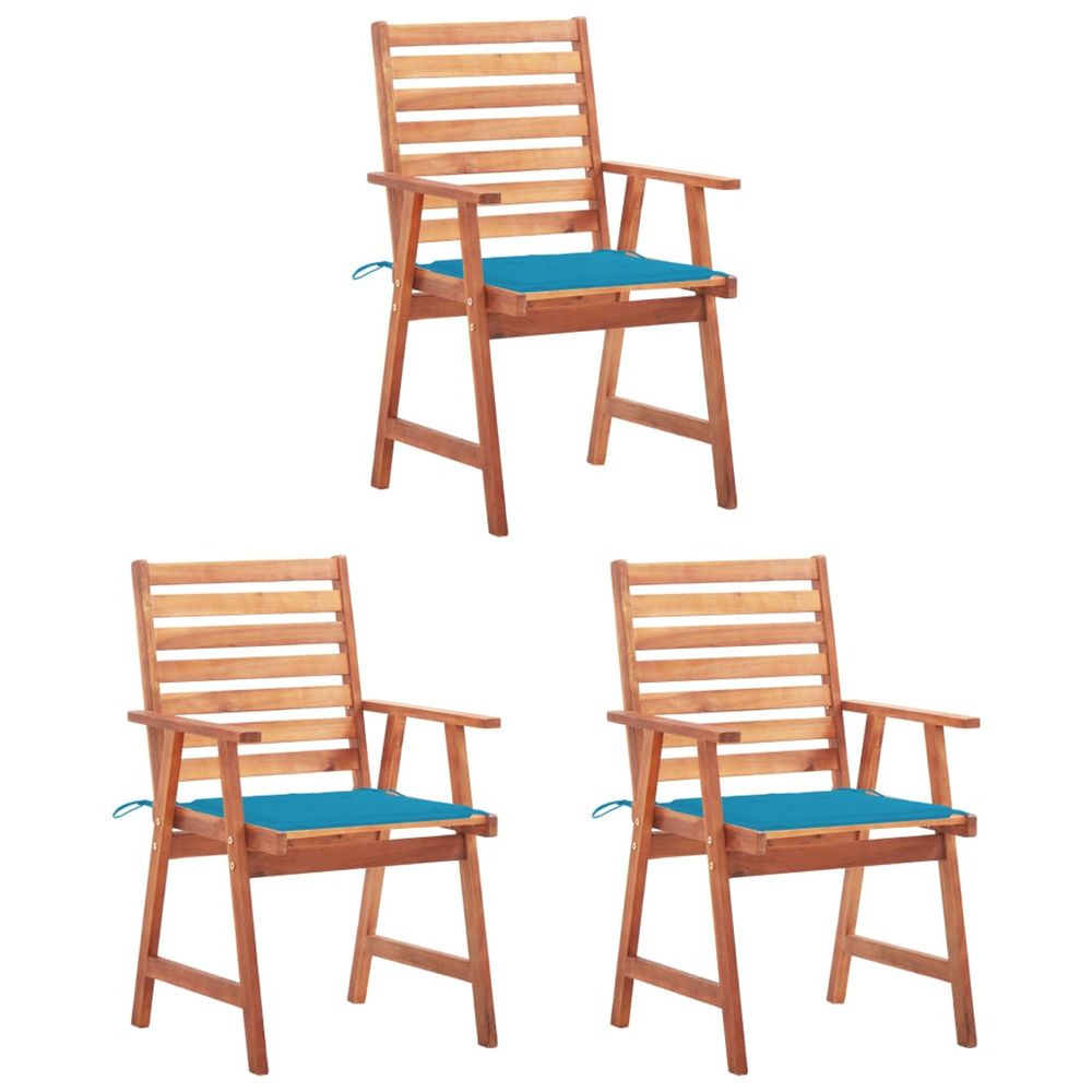 Chaises à manger d'extérieur lot de 3 et coussins acacia massif