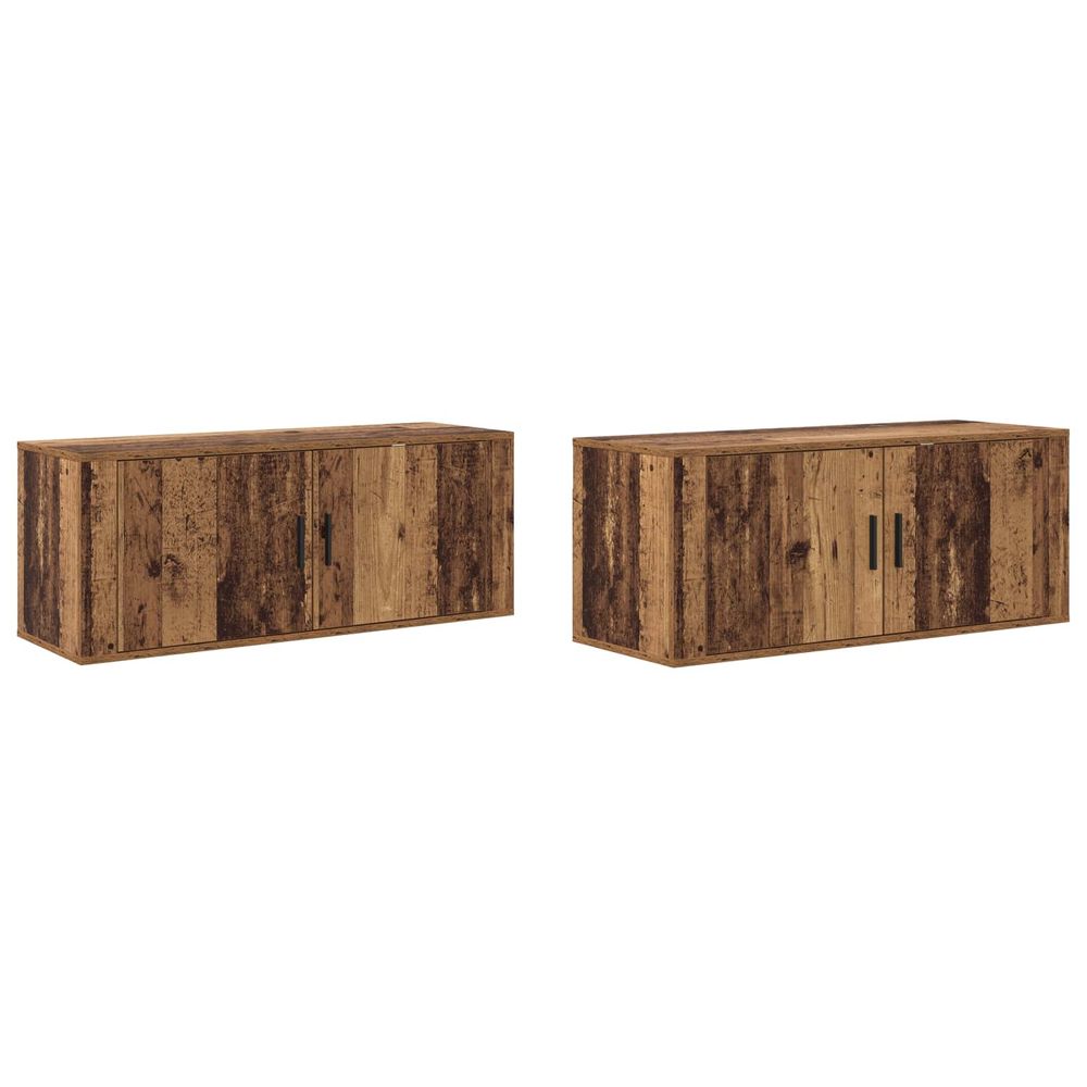Ensemble de meuble tv mural 2 pc bois ancien bois d'ingénierie