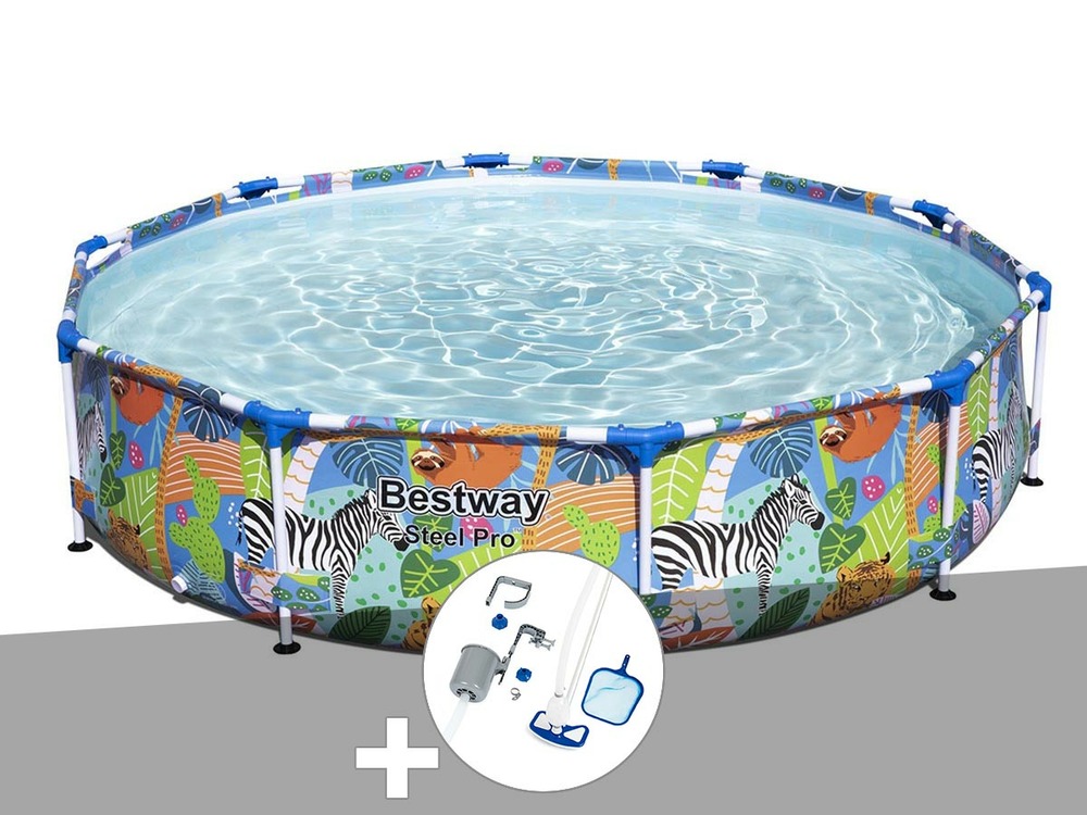 Kit piscine tubulaire steel pro ronde 3,05 x 0,66 m + kit d'entretien