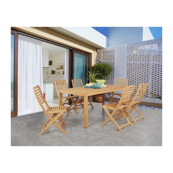 Ensemble repas de jardin 6 personnes - table 160 x 90 cm + 6 chaises pliantes - bois eucalyptus