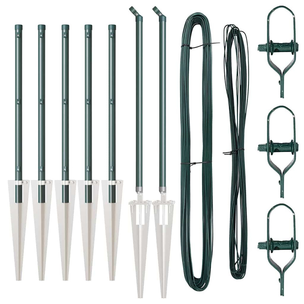 Poteau de clôture. 7 pcs vert acier