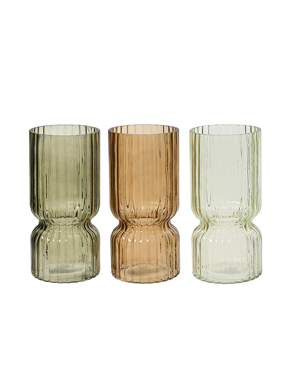 Vase tubulaire ondulé en verre, ø11x23cm, 3 couleurs. Basics