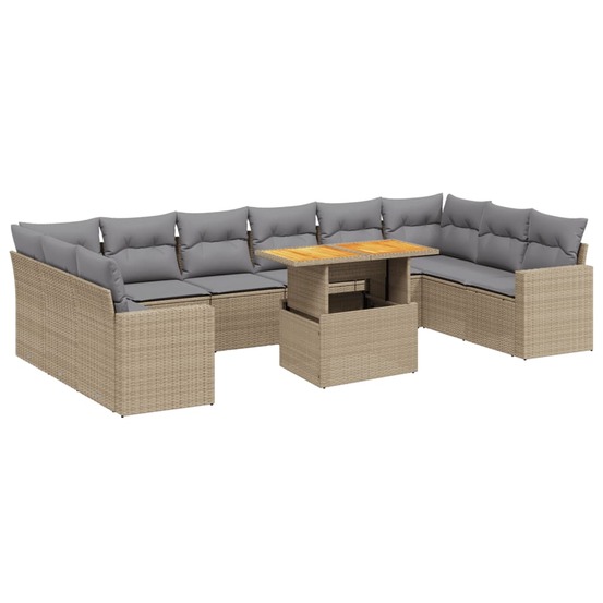 Salon de jardin 11 pcs avec coussins beige résine tressée