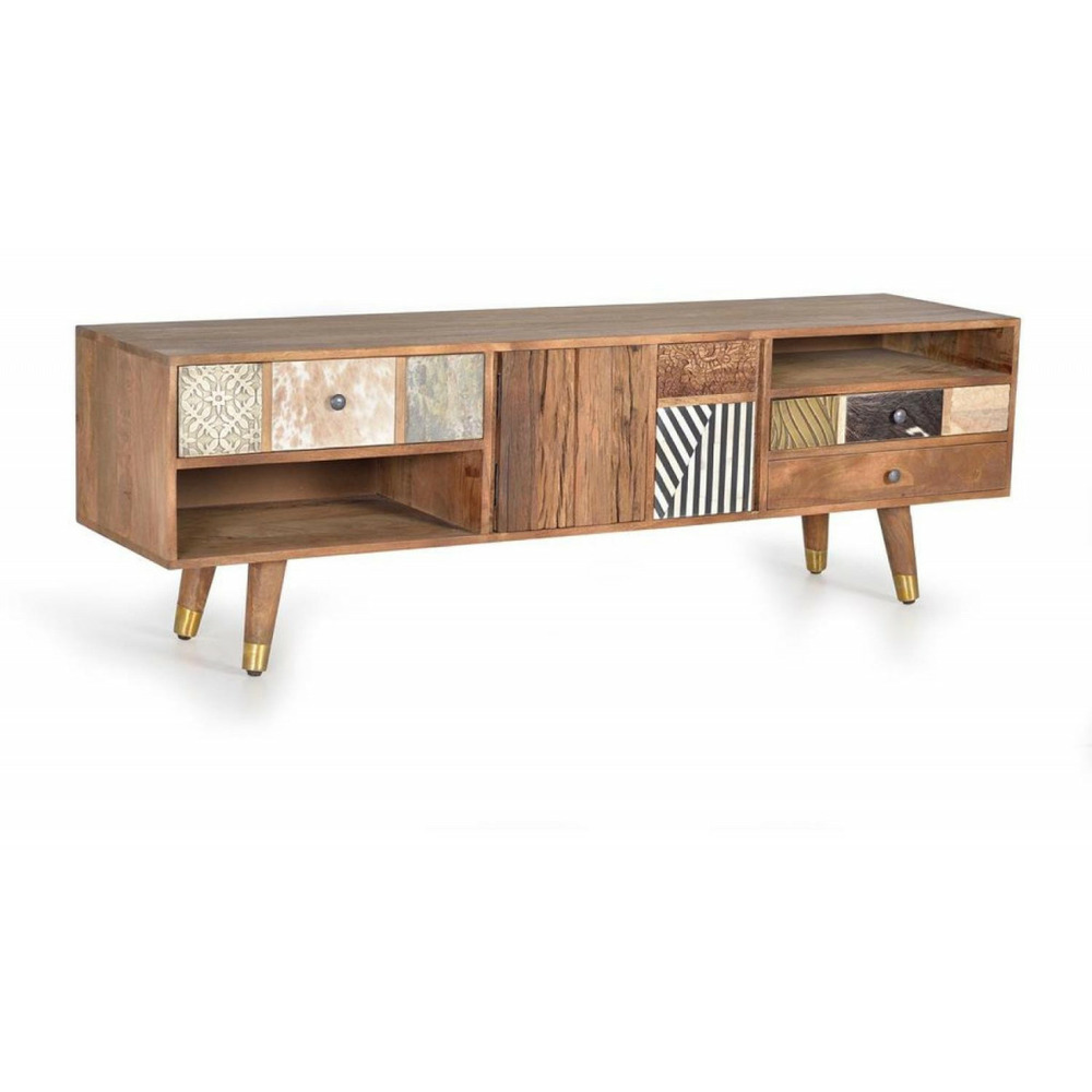 Meuble tv 3 tiroirs bois marron - olympe décoration d'autrefois