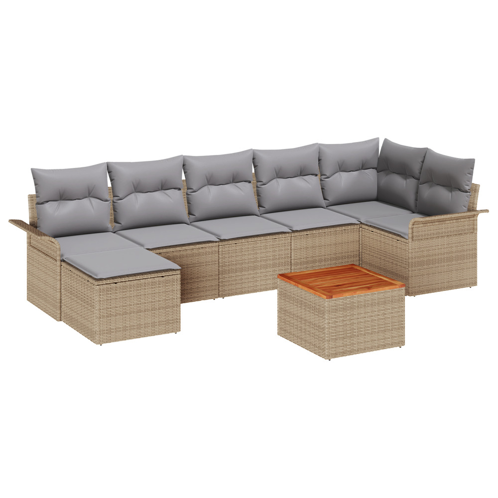 Ensemble de canapé jardin 8 pièces avec coussins beige poly rotin acacia