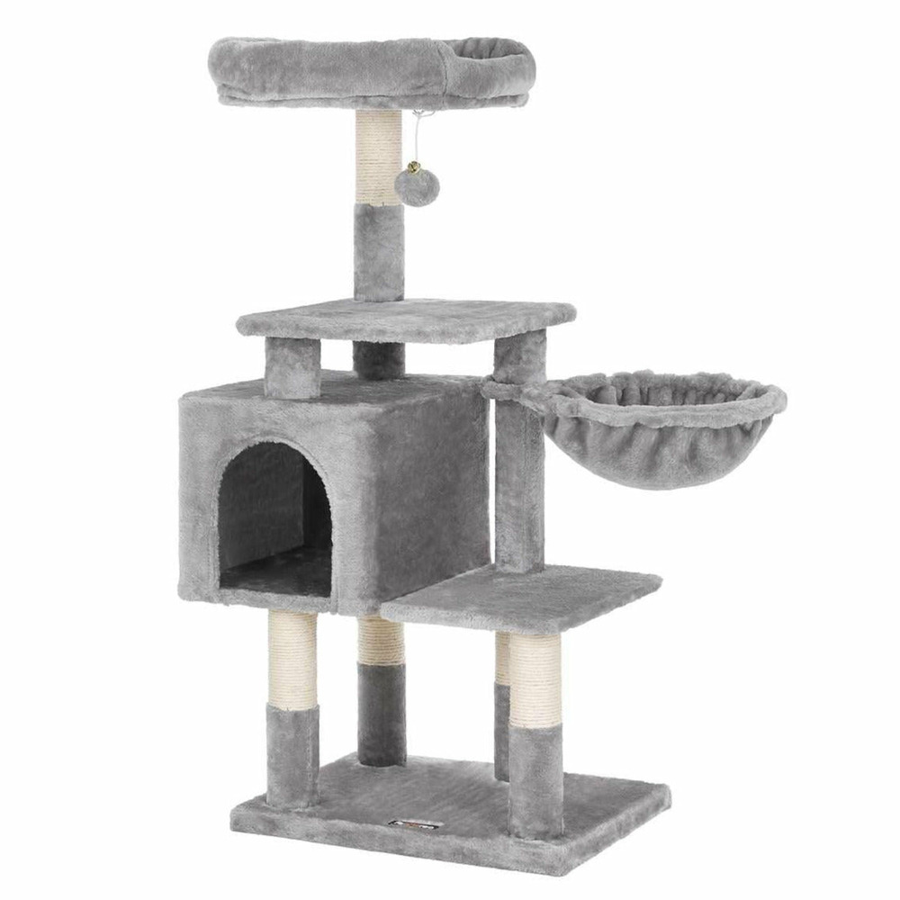 Arbre à chat multi-niveaux hauteur 110 cm niche gris clair