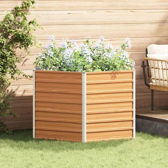 Lit de jardin surélevé hexagonal acier galvanisé robuste hauteur ergonomique pour potager marron clair 129x77cm