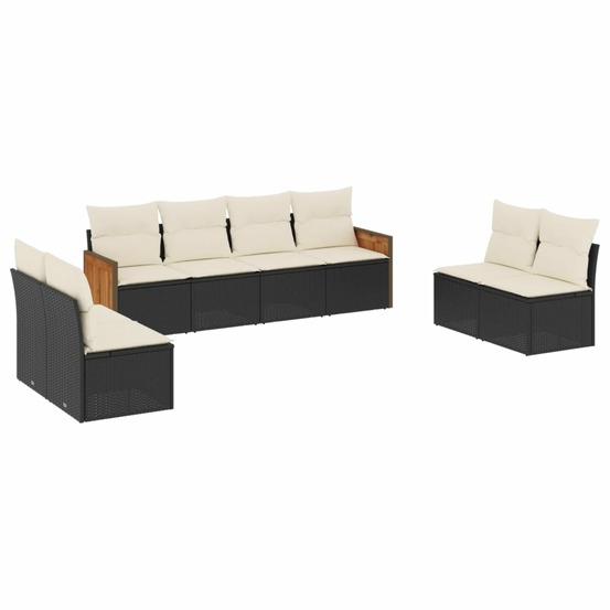 Salon de jardin 8 pcs avec coussins noir résine tressée