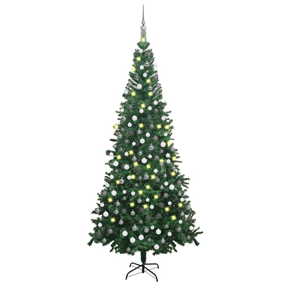 Arbre de noël artificiel pré-éclairé et boules l 240 cm vert
