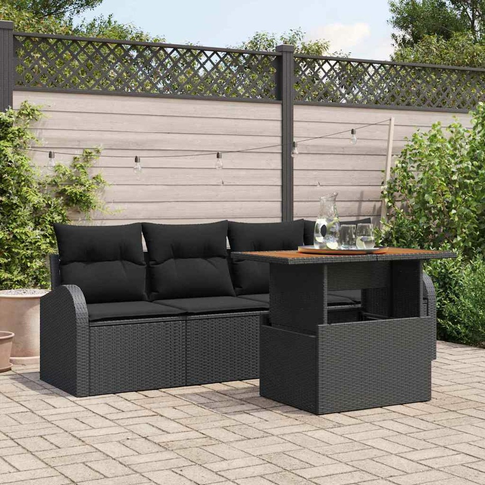 Ensemble de canapé de jardin 5 pcs noir poly rotin