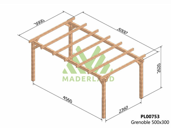 Pergola en bois lamellé-collé grenoble 500 x 300 cm + 4 supports poteaux