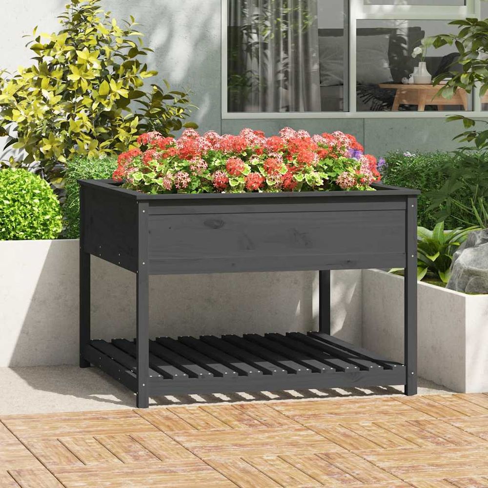 Potager surélevé xxl en bois avec étagère gris 111,5cm
