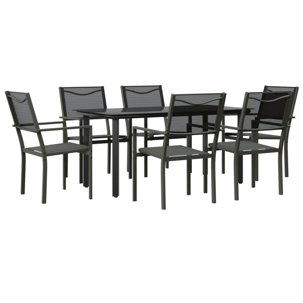 Ensemble à manger de jardin 7 pcs noir textilène et acier