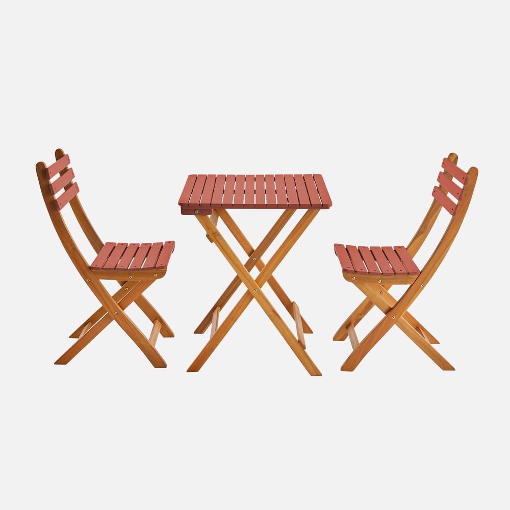 Table de jardin en bois d'acacia, 2 chaises pliables hilora , table carrée