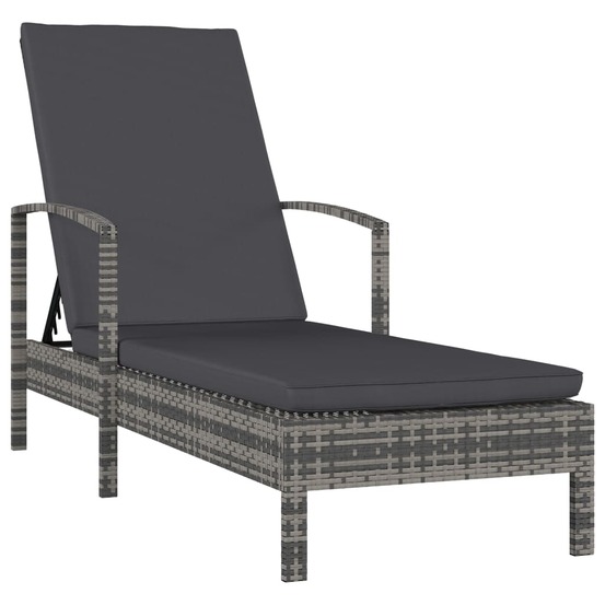 Transat chaise longue bain de soleil lit de jardin terrasse meuble d'extérieur avec accoudoirs résine tressée gris 02_001226