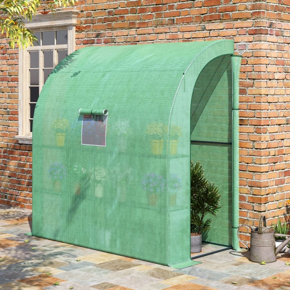 Serre de jardin adossée acier et pe 200 x 100 x 215 cm verte pour plantes avec étagères - comfortxl outdoor living