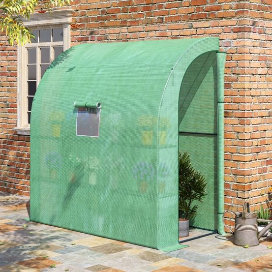 Serre de jardin adossée acier et pe 200 x 100 x 215 cm verte pour plantes avec étagères - comfortxl outdoor living