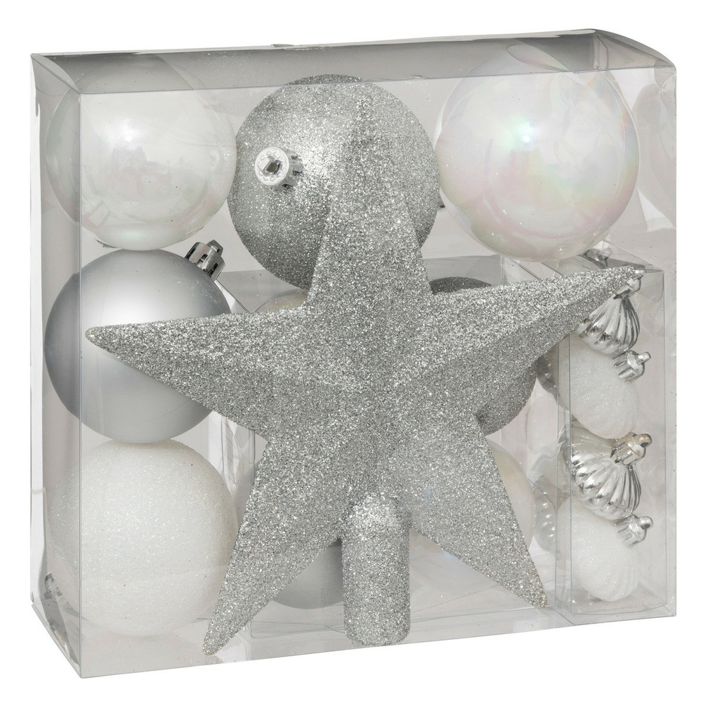 Déco de sapin de noël kit de 18 pièces boules et cimier - argent et blanc