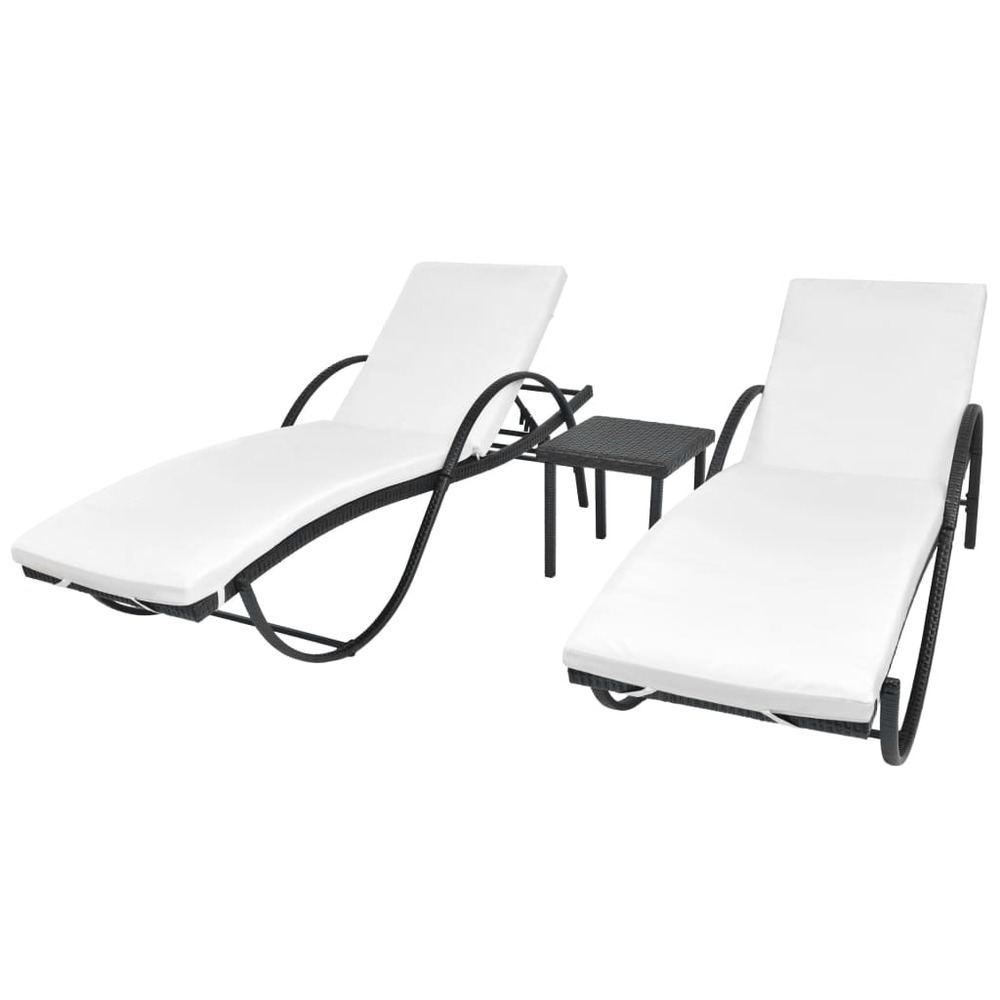 Chaises longues lot de 2 avec table résine tressée noir