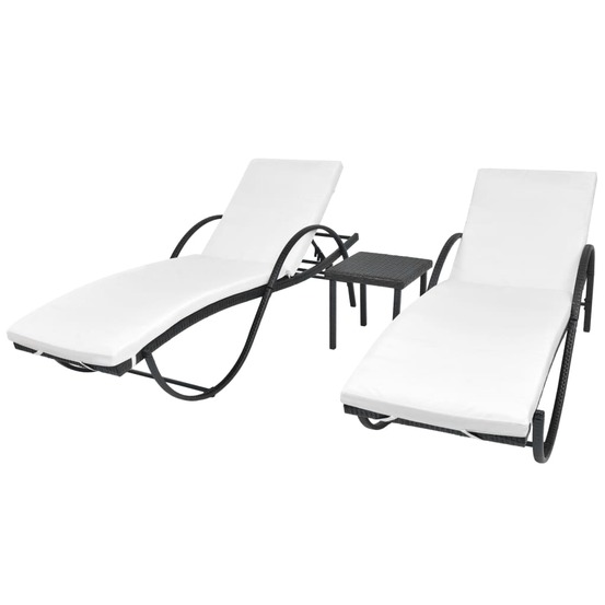 Chaises longues lot de 2 avec table résine tressée noir