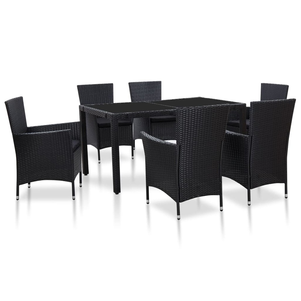 Ensemble à manger d'extérieur 7 pcs résine tressée noir