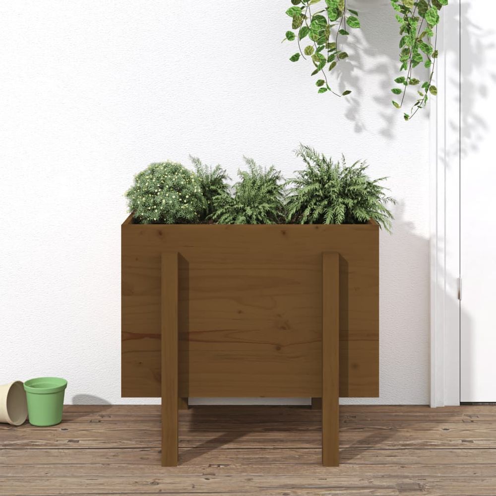Jardinière haute bois de pin massif jardin 62x50x57 cm marron miel