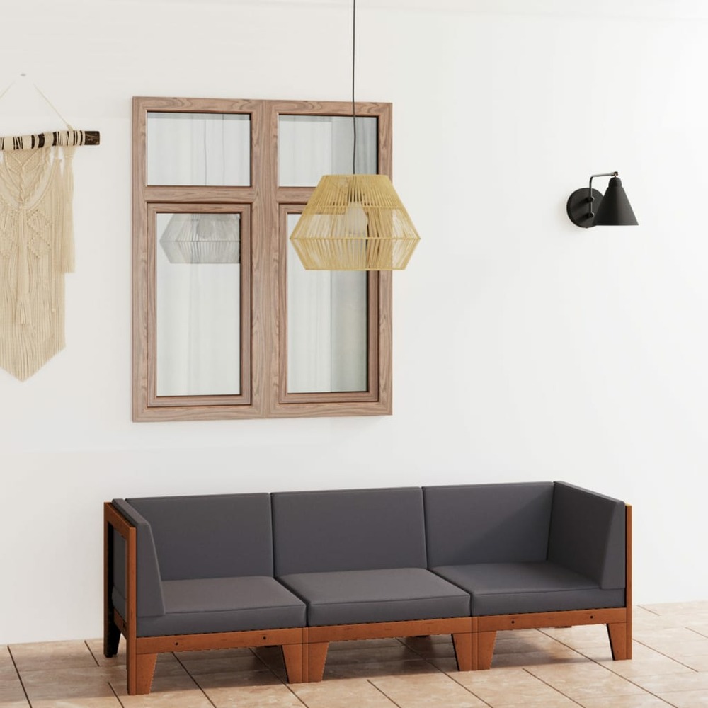 Salon de jardin 3 pcs avec coussins bois d'acacia solide