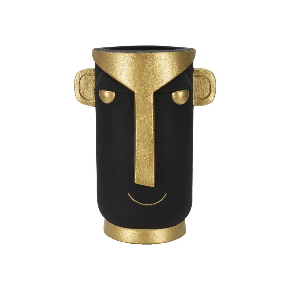 Vase design visage tribal 40cm noir & or