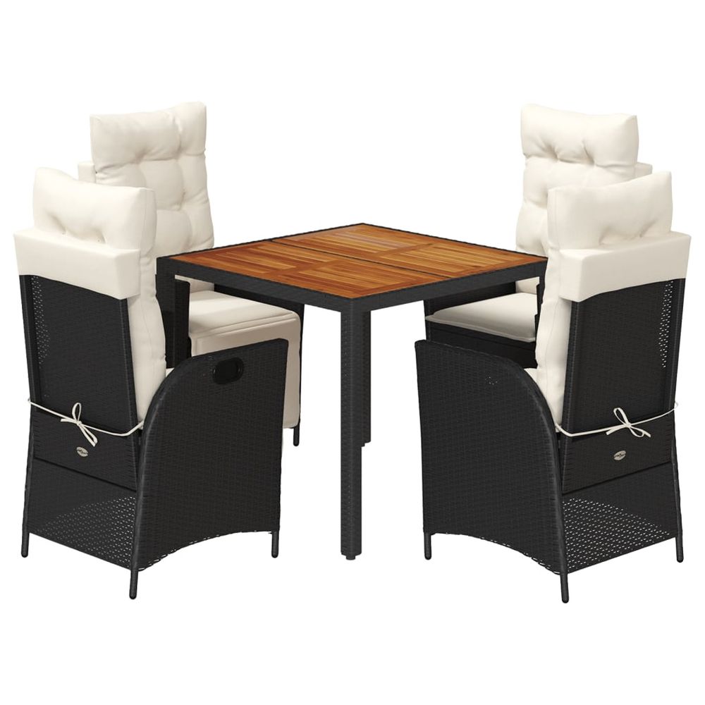 Ensemble à manger de jardin coussins 5pcs noir résine tressée