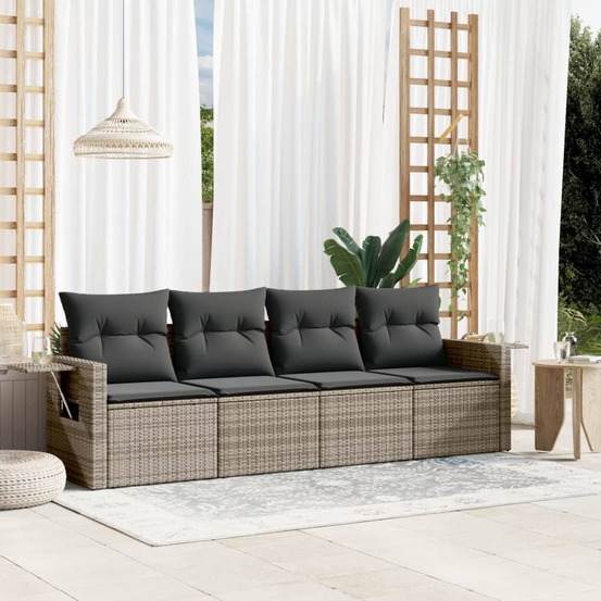 Salon de jardin 4 pcs avec coussins gris résine tressée