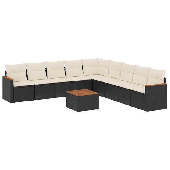 Salon de jardin 10 pcs avec coussins noir résine tressée