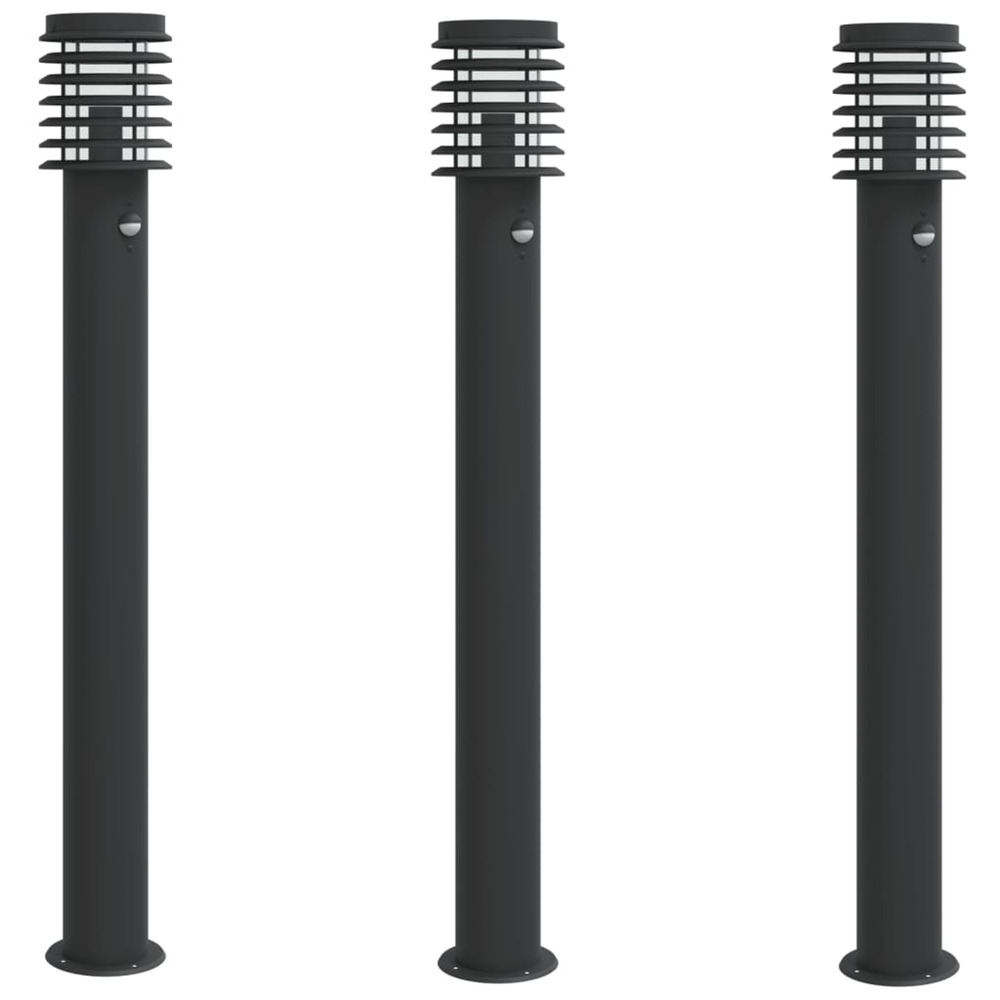 Lampadaires d'extérieur et capteurs 3 pcs noir acier inoxydable